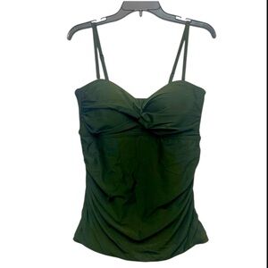 Bandeau Tankini Swimsuit Top with Front Twist, Army Green, L